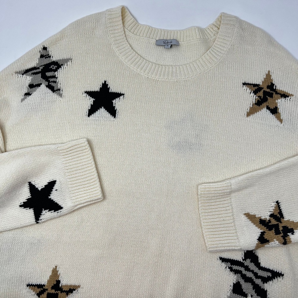 Rails Perci Neutral Animal Star Knit Sweater Cream Women's Size XL